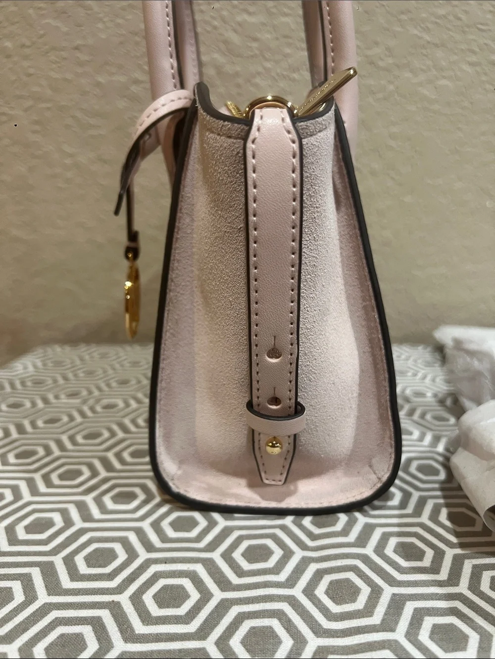 Michael Kors AVRIL Powder Blush Leather Satchel with Gold Logo